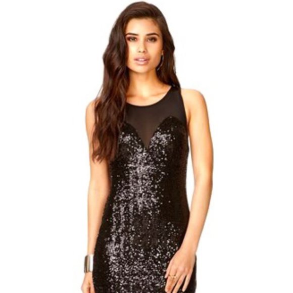 Forever 21 Dresses & Skirts - 🏆Forever 21 Bodycon Mesh Sequin Black Dress Sz L